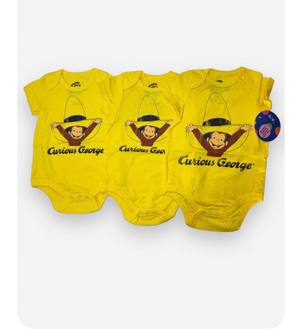 NWT Curious George Yellow Bodysuit Bundle - Sizes 3M, 6M, 9M